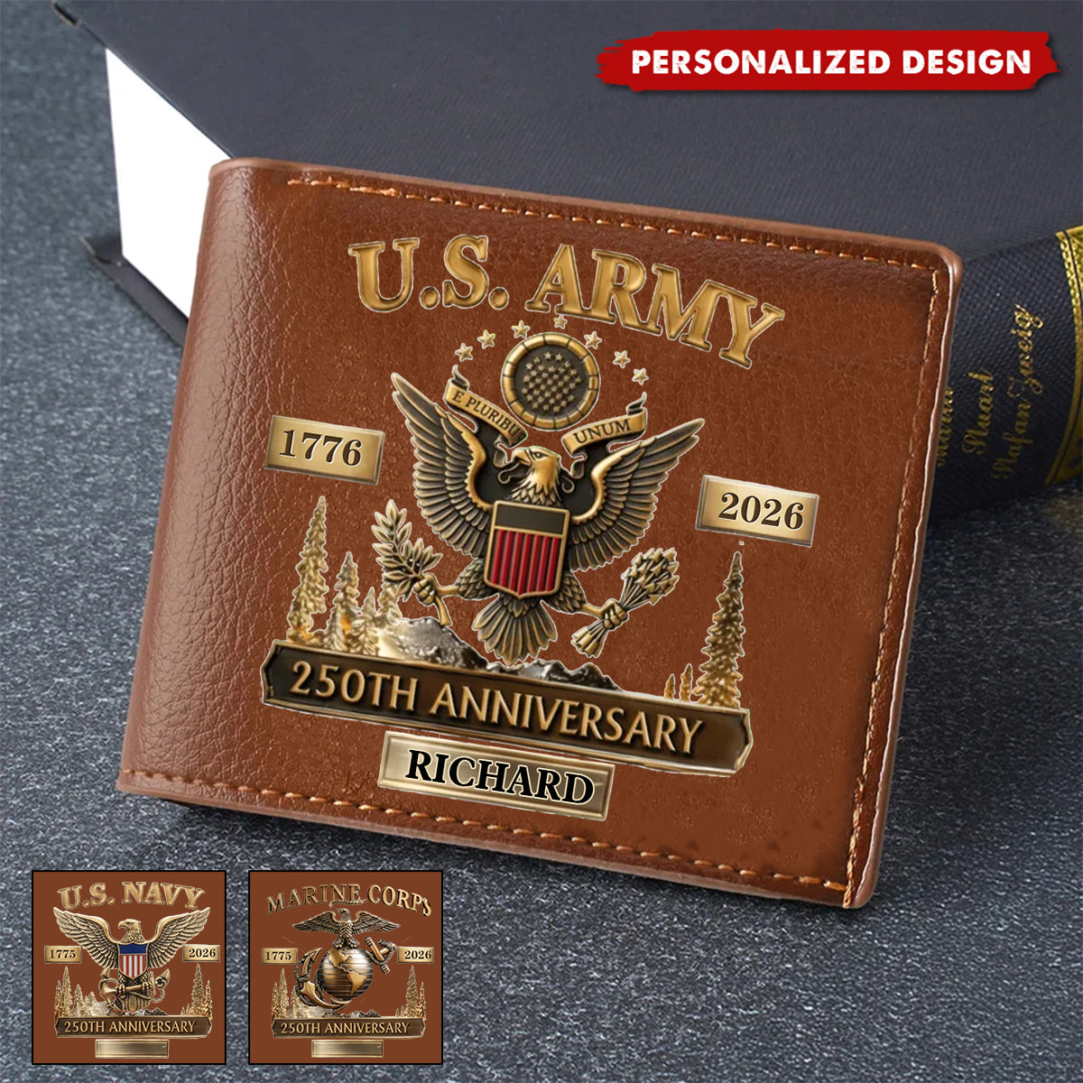 250th Anniversary Veteran Wallet – Personalized with Your Name & Military Branch