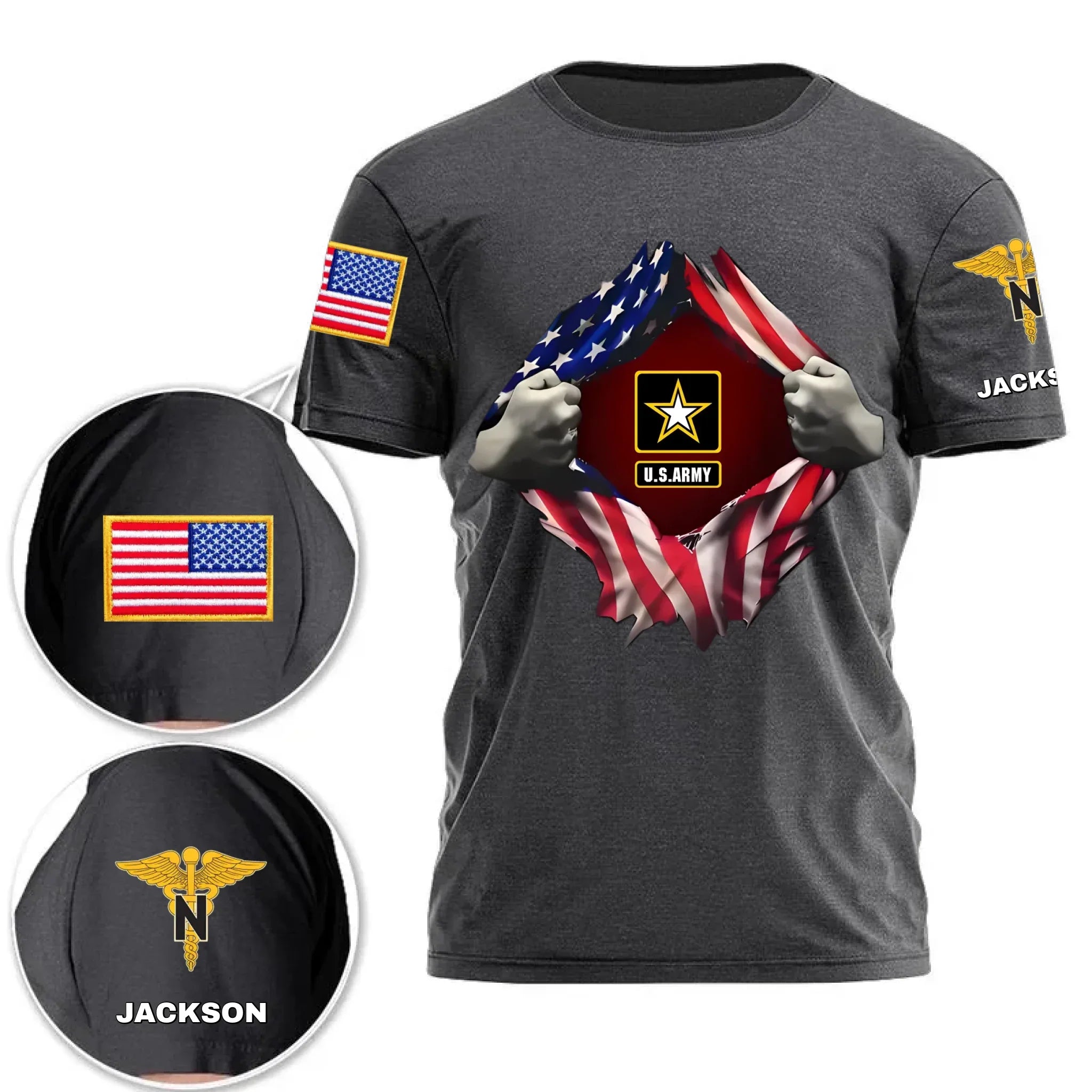 Customized Rank Salute T-shirt - Personalized Badges and Names for Veterans Apparel - Gifts Celebrating Service For veteran,Family,Dad,Grandfather,Brother