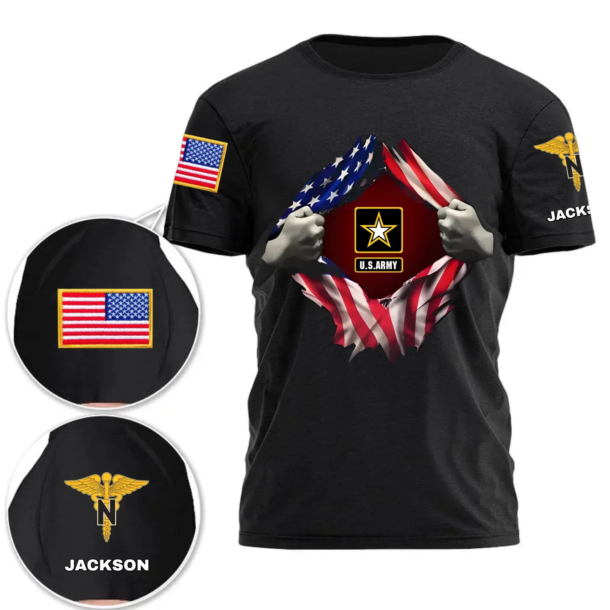 Customized Rank Salute T-shirt - Personalized Badges and Names for Veterans Apparel - Gifts Celebrating Service For veteran,Family,Dad,Grandfather,Brother
