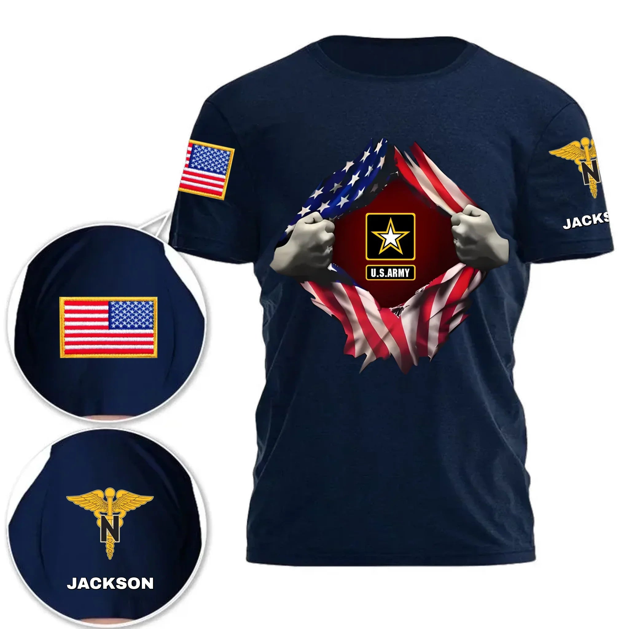 Customized Rank Salute T-shirt - Personalized Badges and Names for Veterans Apparel - Gifts Celebrating Service For veteran,Family,Dad,Grandfather,Brother