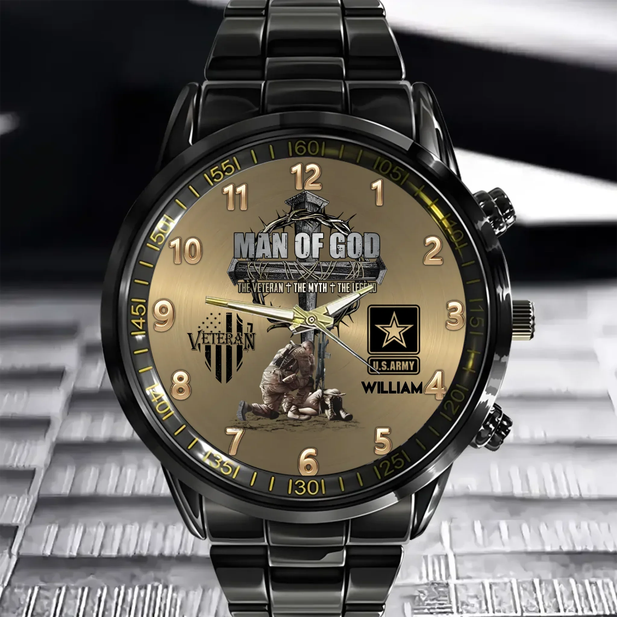 Man Of God Veteran Dad Papa Personalized Watch For Father's Day Veteran Grandpa