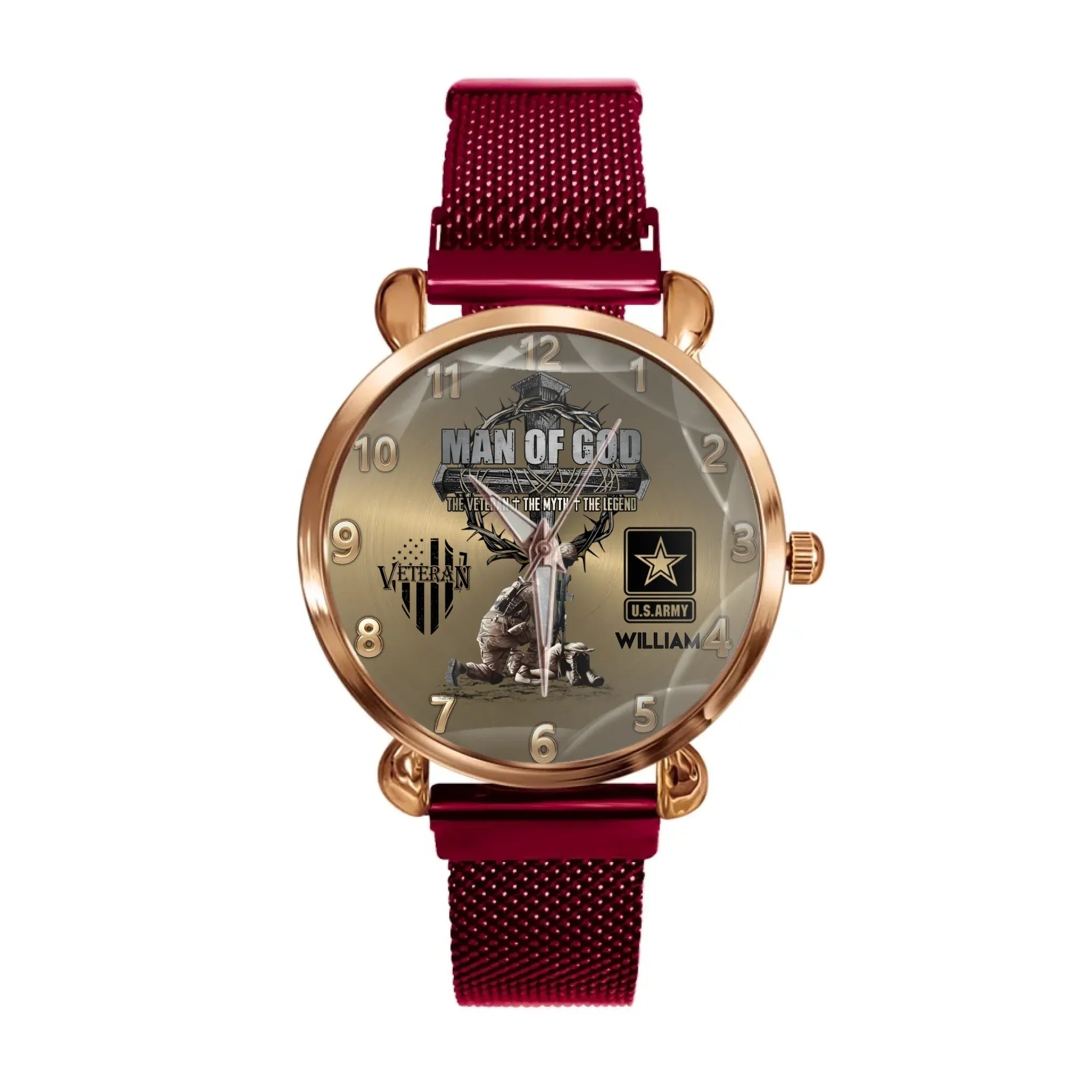 Man Of God Veteran Dad Papa Personalized Watch For Father's Day Veteran Grandpa