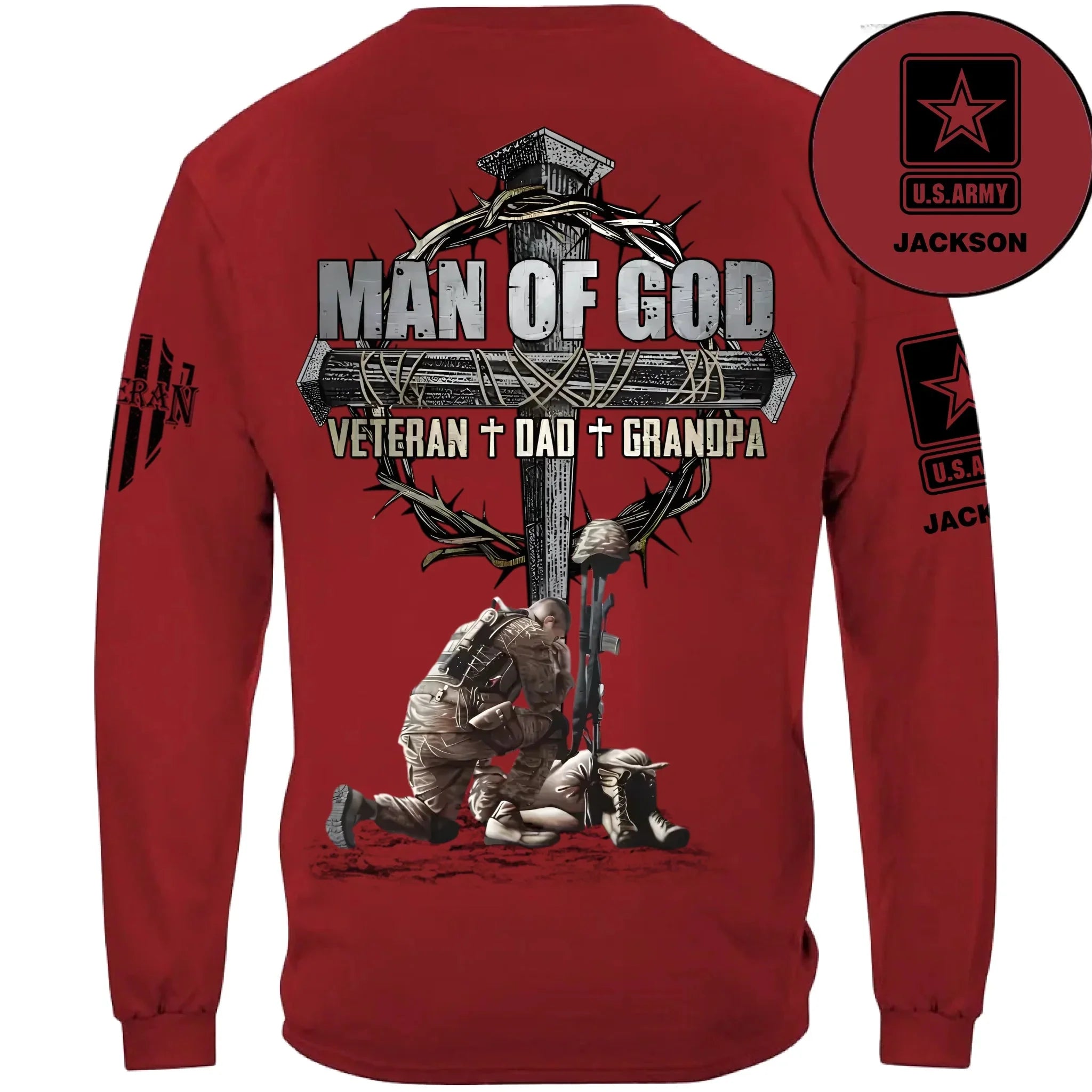 Man Of God Veteran Dad Papa - Personalized Clothing for Veterans
