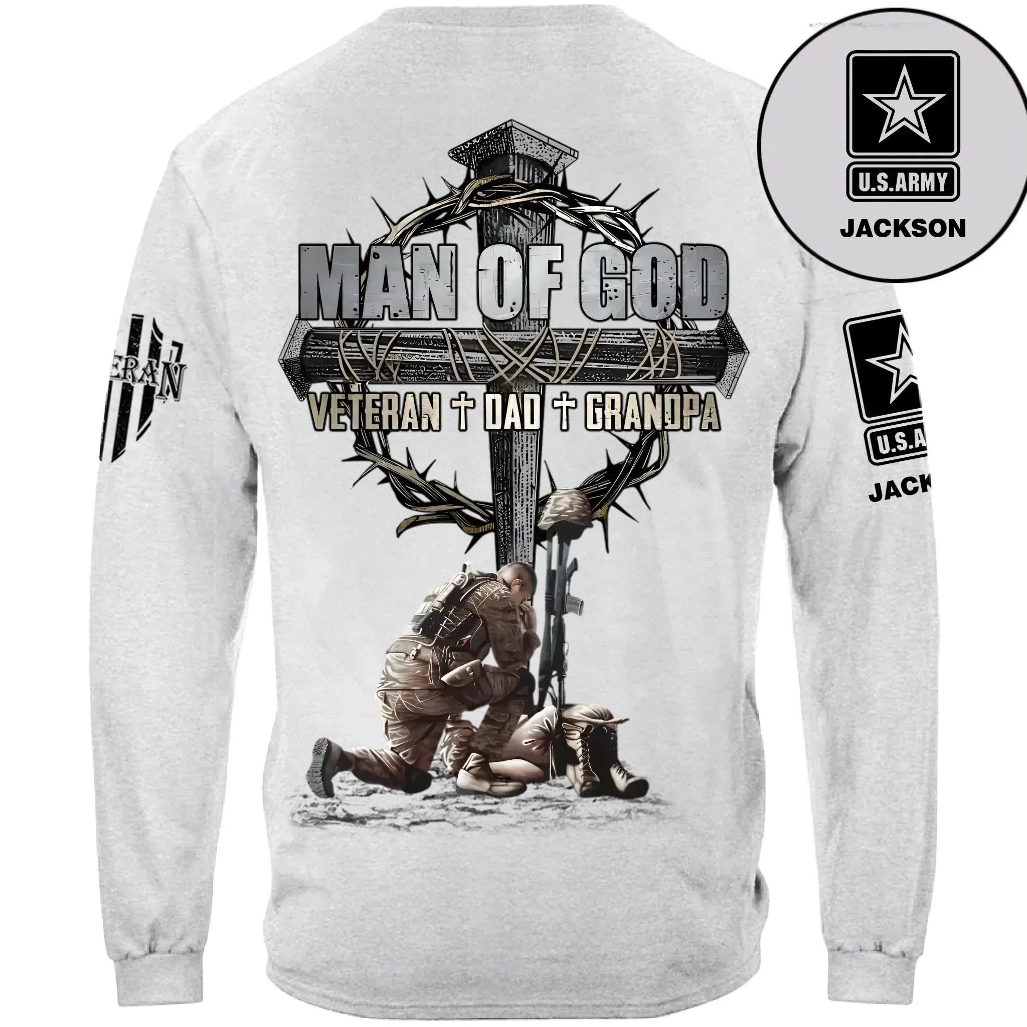 Man Of God Veteran Dad Papa - Personalized Clothing for Veterans