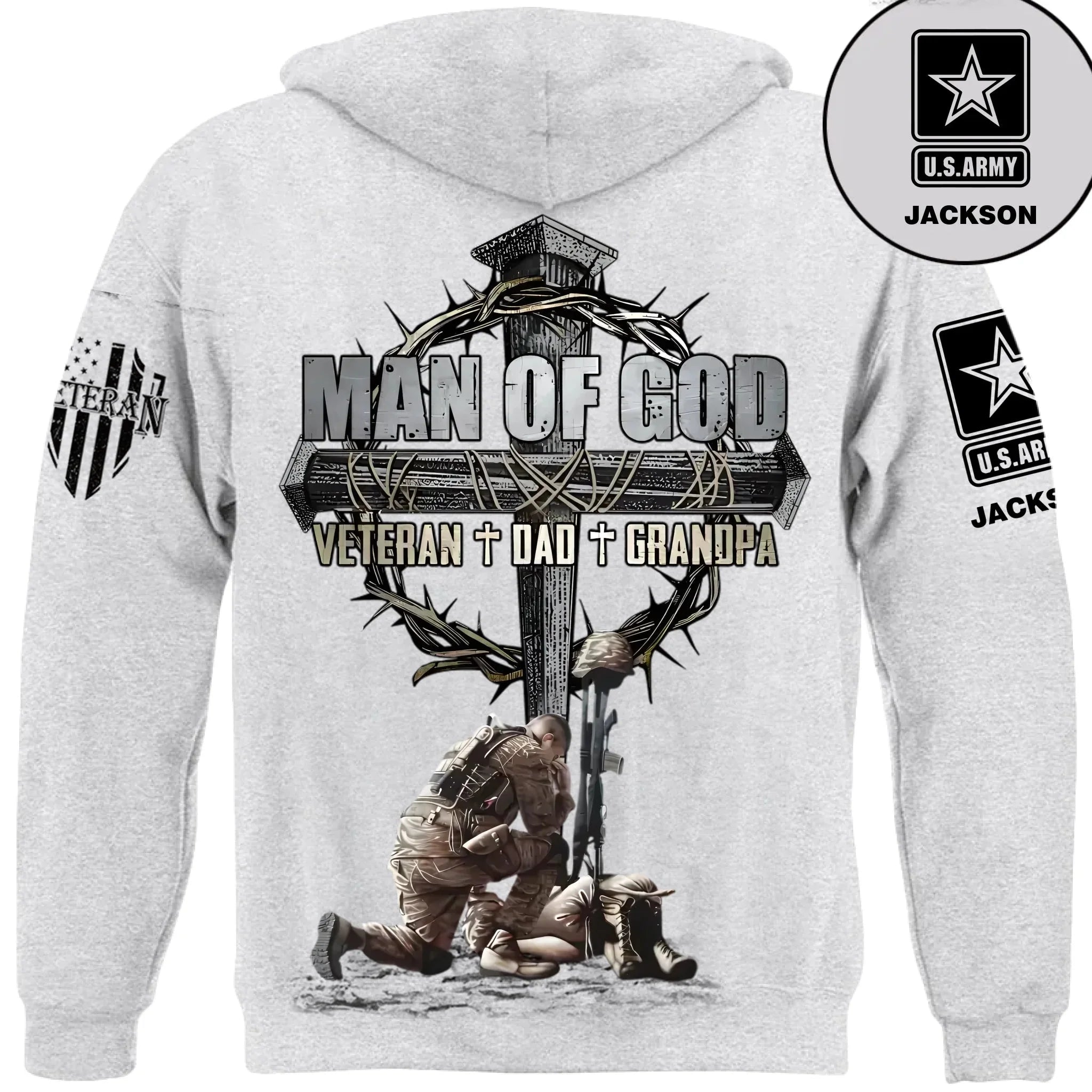 Man Of God Veteran Dad Papa - Personalized Clothing for Veterans