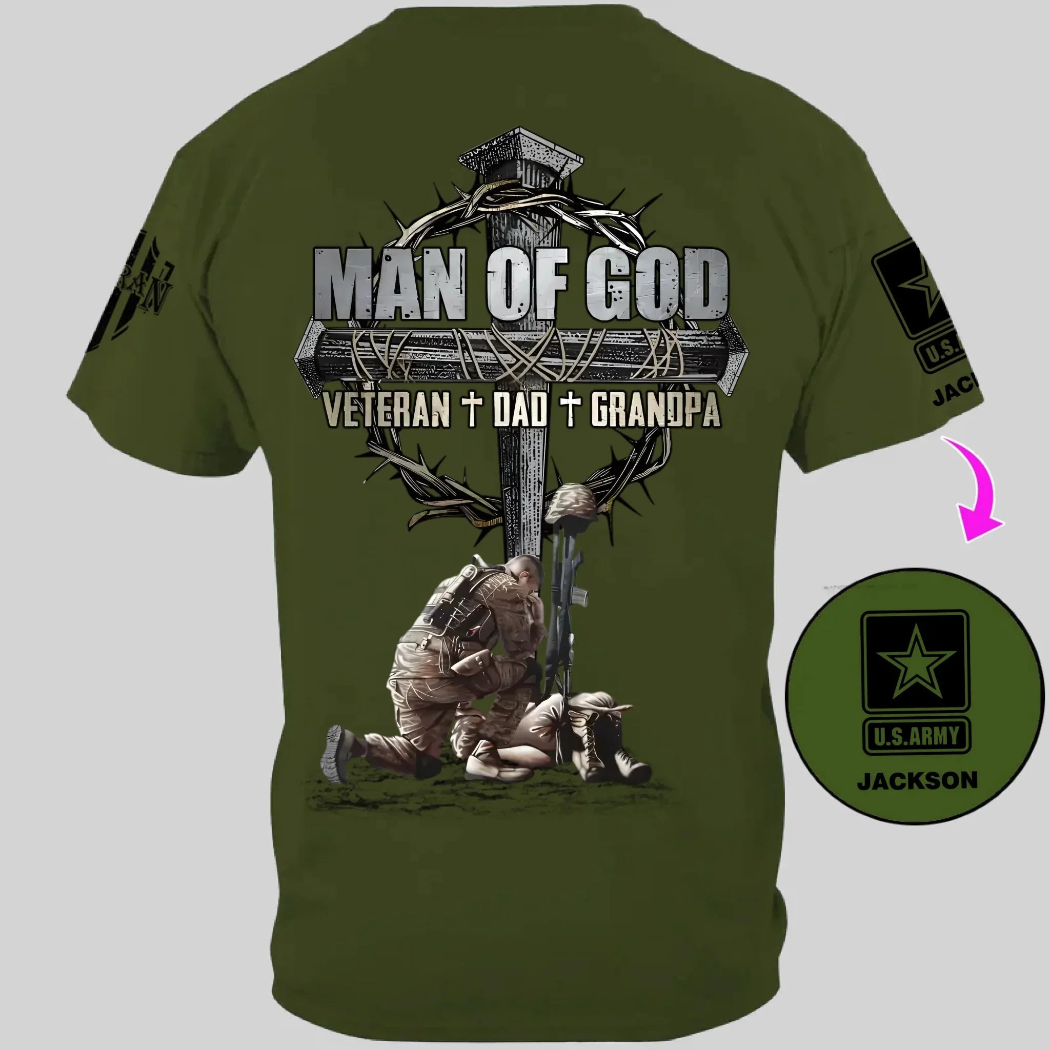 Man Of God Veteran Dad Papa - Personalized Clothing for Veterans
