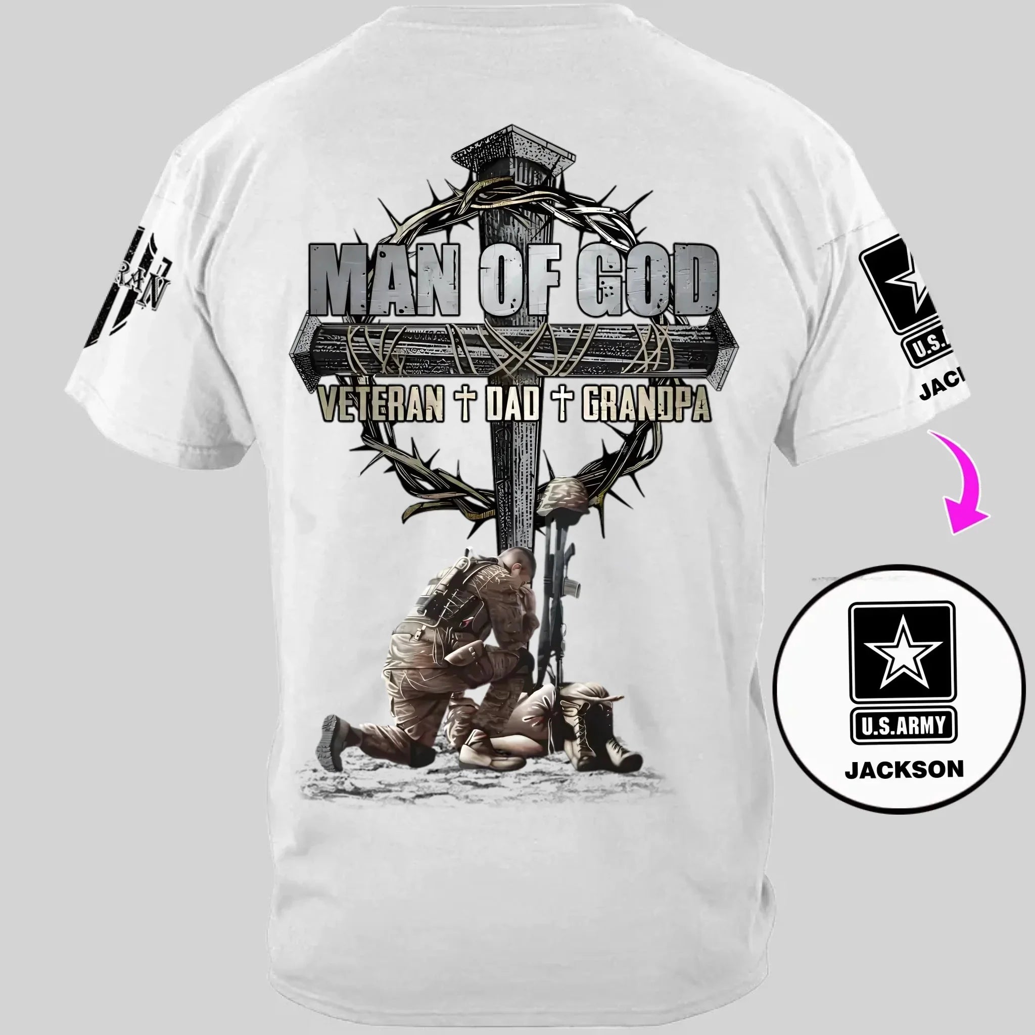 Man Of God Veteran Dad Papa - Personalized Clothing for Veterans