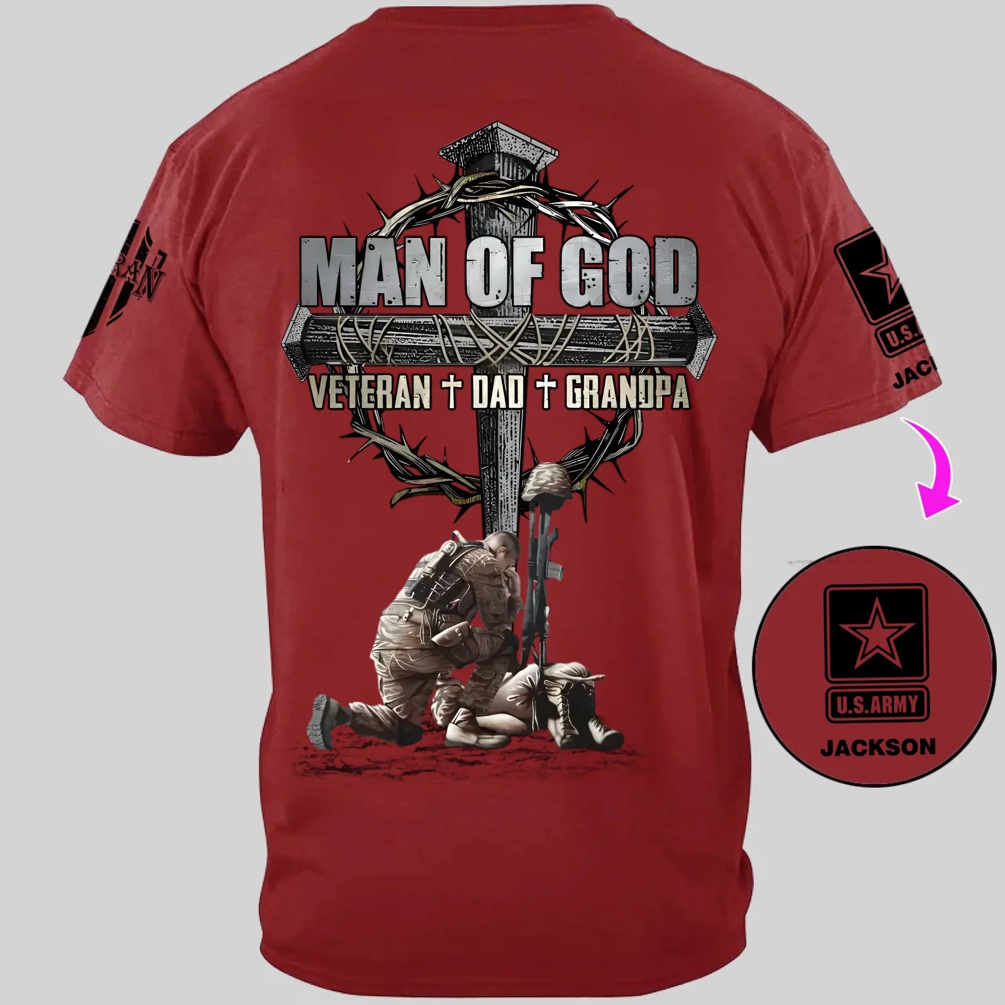 Man Of God Veteran Dad Papa - Personalized Clothing for Veterans