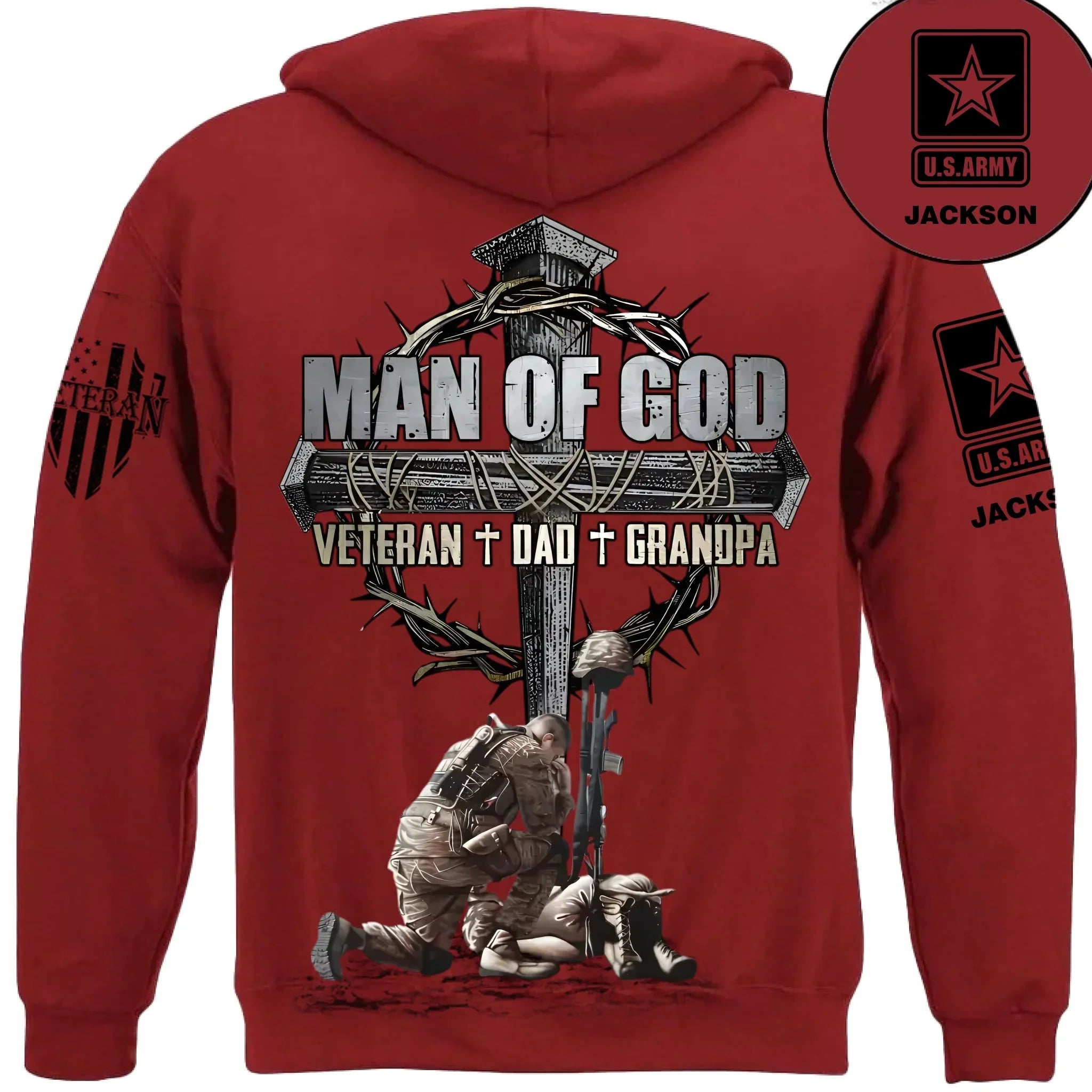 Man Of God Veteran Dad Papa - Personalized Clothing for Veterans